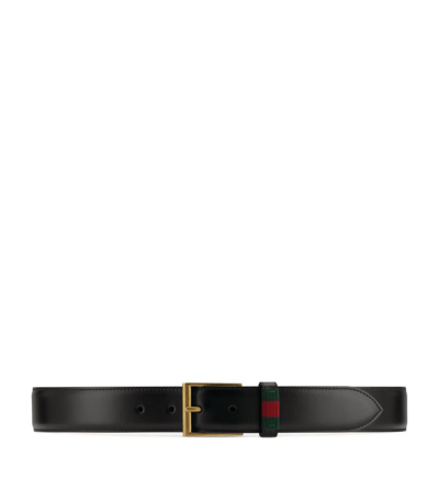 Gucci Leather Web Stripe Belt In Black