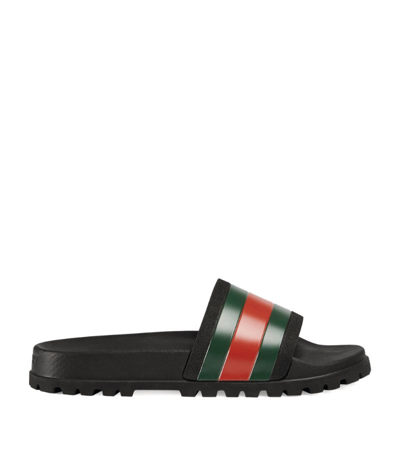 Gucci Web Stripe Slides In Black