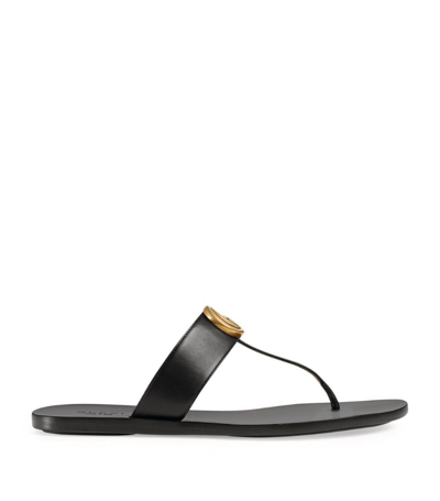 Gucci Leather Double G Sandals In Black