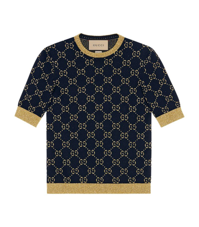 Gucci Gg Supreme Cotton Top In Blue,gold