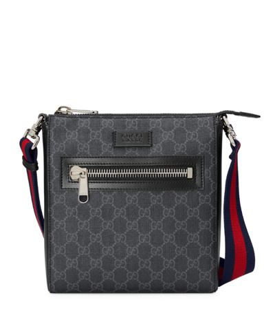 Gucci Small Leather Gg Supreme Web Messenger Bag In Black,grey