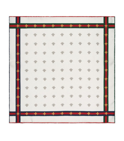 Gucci Silk Bee Pocket Square In White