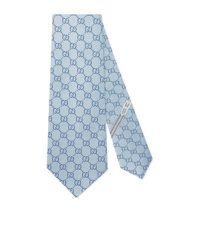 Gucci Silk Gg Supreme Tie In Blue