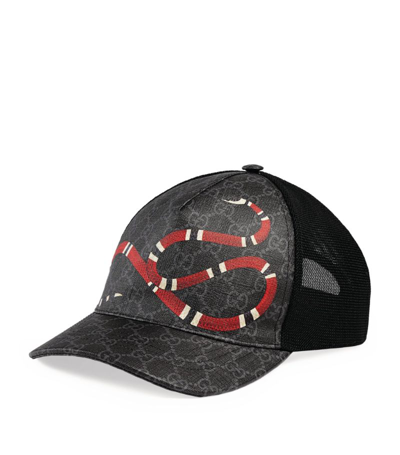Gucci Kingsnake Print Gg Supreme Baseball Cap In Black