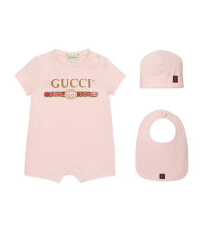 Gucci Kids Cotton Vintage Logo Gift Set (0-36 Months) In Pink