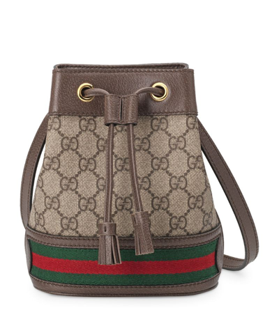 Gucci Small Gg Supreme Ophidia Bucket Bag In Brown