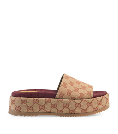 Gucci Angelina Logo-detailed Coated-canvas Platform Sandals In Beige