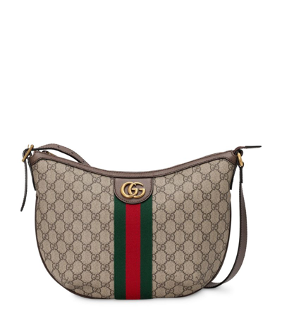 Gucci Small Gg Supreme Ophidia Shoulder Bag In Brown