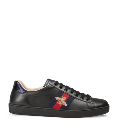 Gucci Leather Bee Web Low-top Sneakers In Black