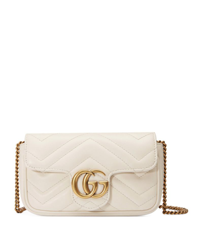 Gucci Super Mini Leather Marmont Matelassé Shoulder Bag In White