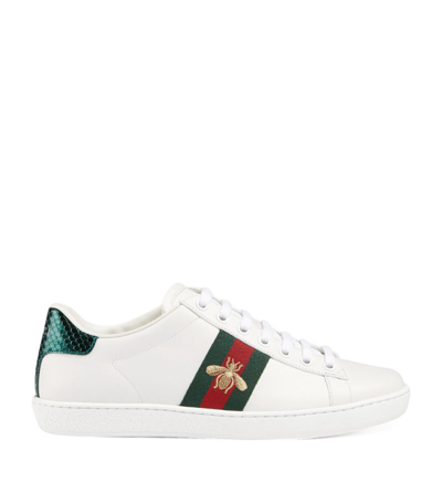 Gucci Leather Embroidered Ace Trainers In White