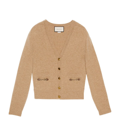 Gucci Cashmere Horsebit Cardigan In Neutrals