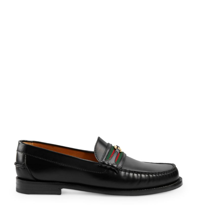 Gucci Leather Web Stripe Loafers In Black