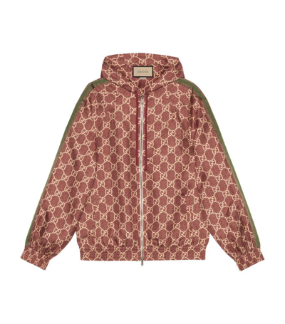 Gucci Silk Gg Supreme Hooded Jacket In Pink