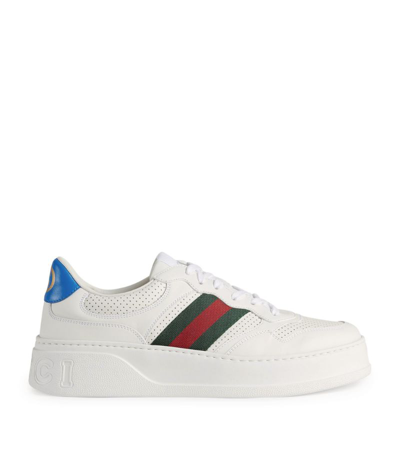 Gucci Leather Web Sneakers In White