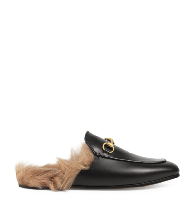 Gucci Leather Princetown Mules In Black