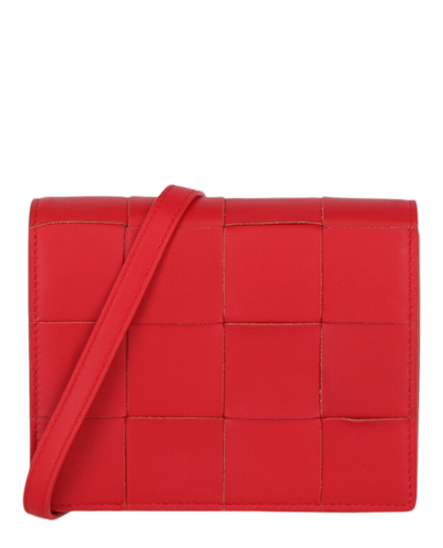 Bottega Veneta Cassette Intrecciato Leather Crossbody Bag In Red