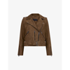 Allsaints Womens Khaki Green Balfern Suede Biker Jacket 8