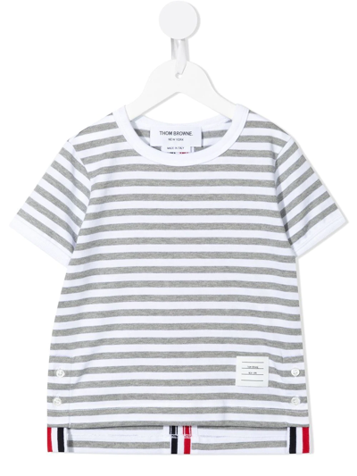 Thom Browne Kids' Stripe-print T-shirt In 灰色