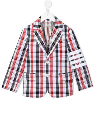 Thom Browne Kids' Plaid-check Print Blazer In 红色