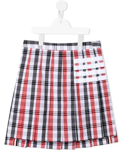 Thom Browne Kids' Tartan-check Print Skirt In 红色