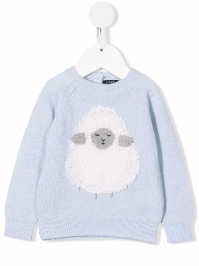 Il Gufo Babies' Sheep-ornament Knitted Jumper In 蓝色