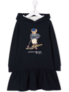 Polo Ralph Lauren Signature Teddy-print Hoodie Dress In 蓝色