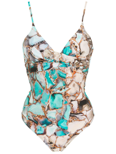 Lygia & Nanny Abstract-print Open-back Swimsuit In Blue