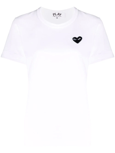 Comme Des Garçons Play Heart-embroidered Motif T-shirt In White