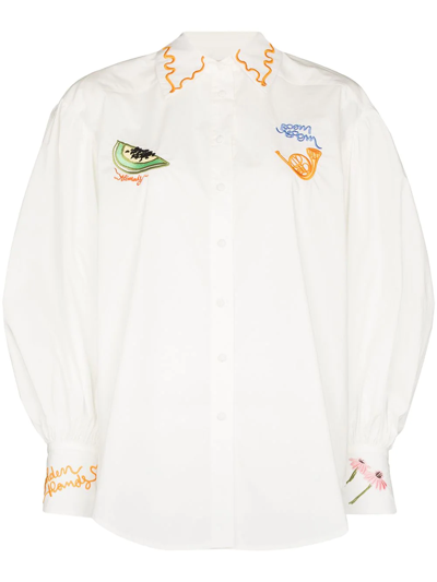 Alemais Golden Hands Embroidered Cotton Shirt In White