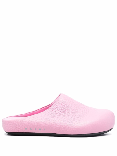 Marni Pink Leather Fussbett Sabot Clog Loafers