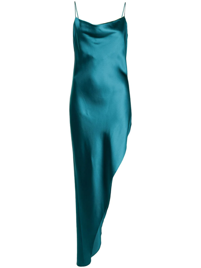 Fleur Du Mal High-slit Asymmetric Slip Dress In Blue