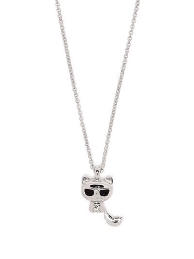 Karl Lagerfeld Ikonik Choupette Pendant Necklace In Silver