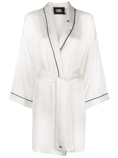 Karl Lagerfeld Contrast-trim Satin Robe In White