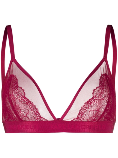 Karl Lagerfeld Triangle Lace Bra In Red
