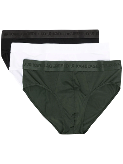 Karl Lagerfeld 3-pack Logo-waist Briefs In Green