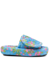 Natasha Zinko Acc Floral-print Platform Slides In Blue
