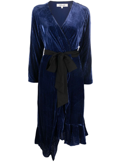 Diane Von Furstenberg Tulisa Ruffled Devoré-velvet Midi Wrap Dress In Blue