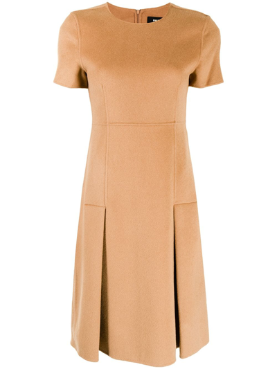 Paule Ka Shortsleeved Front-pleat Dress In Brown