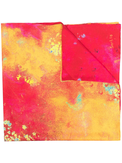 Shiatzy Chen Abstract Print Silk Scarf In Red
