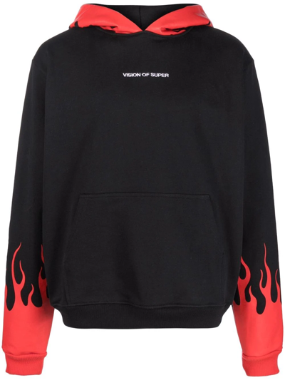 Vision Of Super Flame-print Cotton Hoodie In Black
