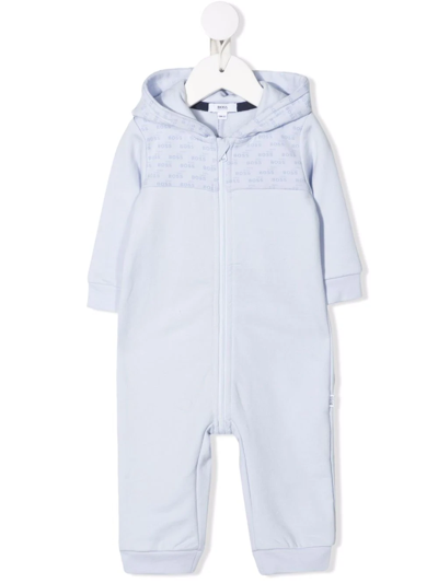 Bosswear Babies' Logo-print Hooded Romper In 蓝色