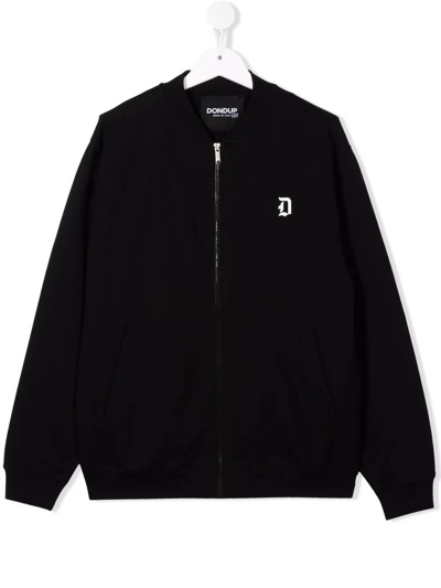 Dondup Teen Logo-print Zip-up Jacket In 黑色