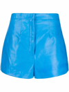 Ferragamo High-waisted Polished-finish Shorts In 蓝色