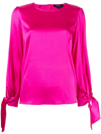 Paule Ka Raso Bow-detail Long-sleeve Silk Top In Pink