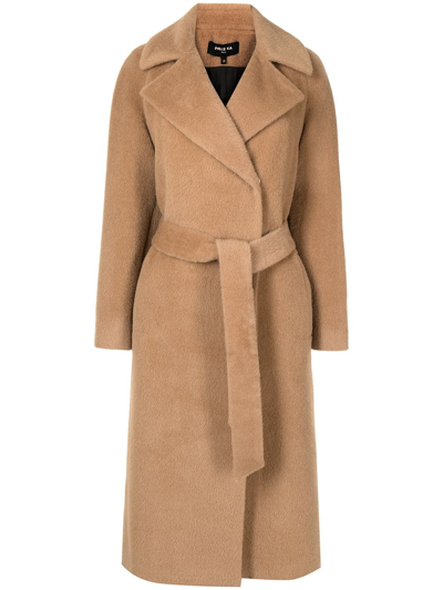 Paule Ka Brushed-effect Belted Coat In Brown
