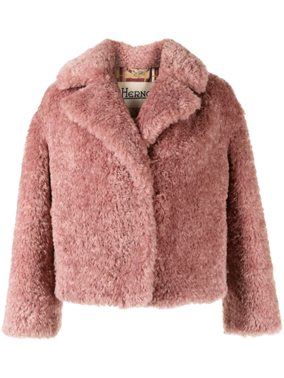 Herno Curly Faux-fur Cropped Jacket In Pink