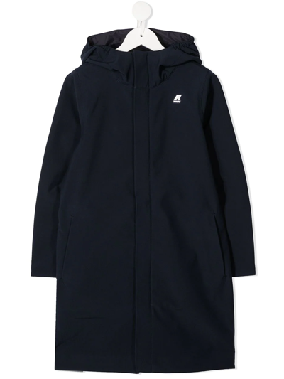 K-way Teen Logo-patch Hooded Coat In Blue