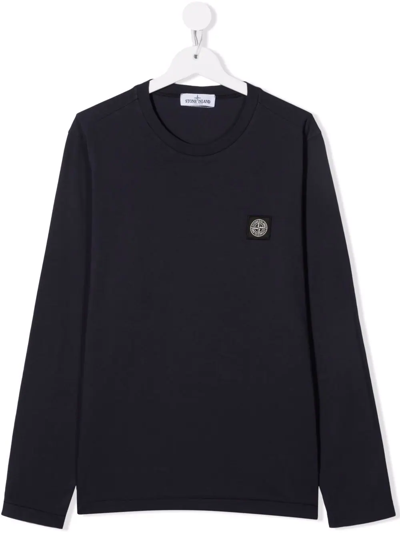 Stone Island Junior Teen Logo-patch Long-sleeved T-shirt In 蓝色