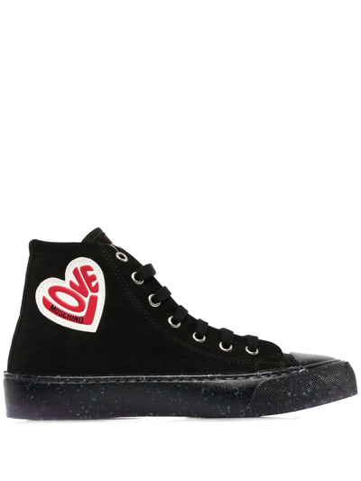Love Moschino Logo-patch High Top Sneakers In 000 Nero